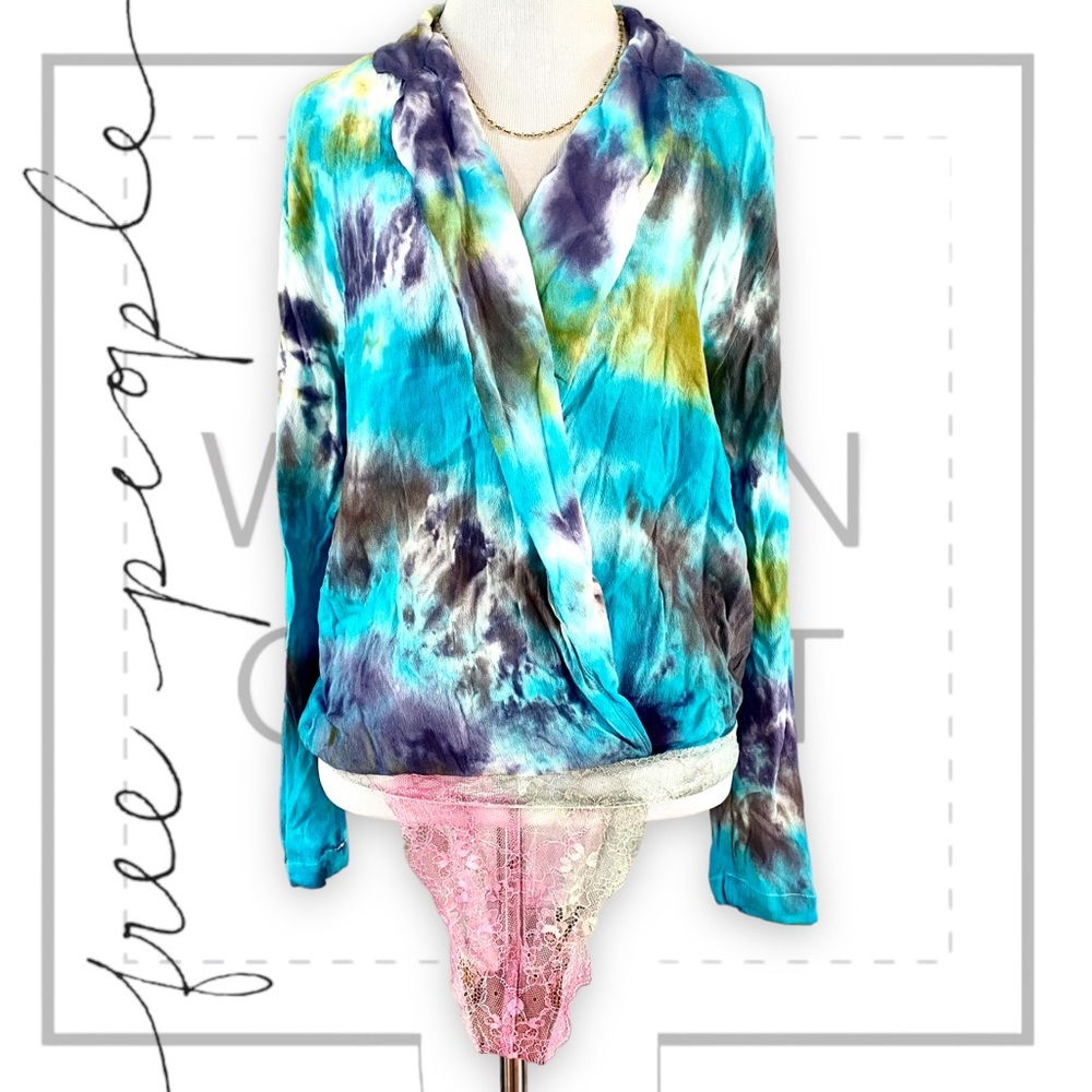 EUC Free People Intimately Elsa Tie Dye Surplice Bodysuit, XS - Picture 1 of 15